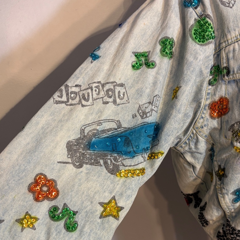 32. Vintage 1989 Jou Jou bedazzled denim rock and roll jacket - Picture 3 of 9